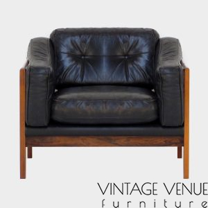 Ingvar Stockum fauteuil in palissander en zwart leer