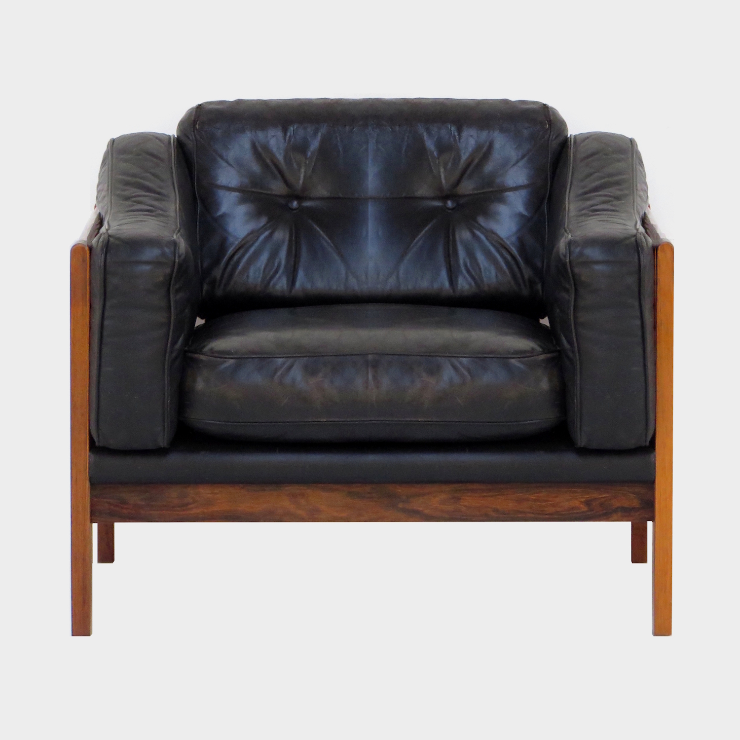Ingvar Stockum fauteuil in palissander en zwart leer