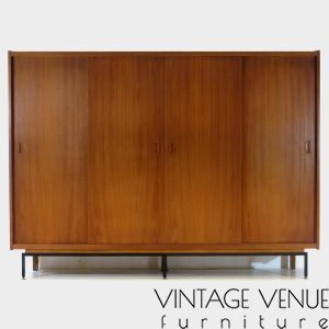 Large mid century teak wardrobe with sliding doors, 1960s