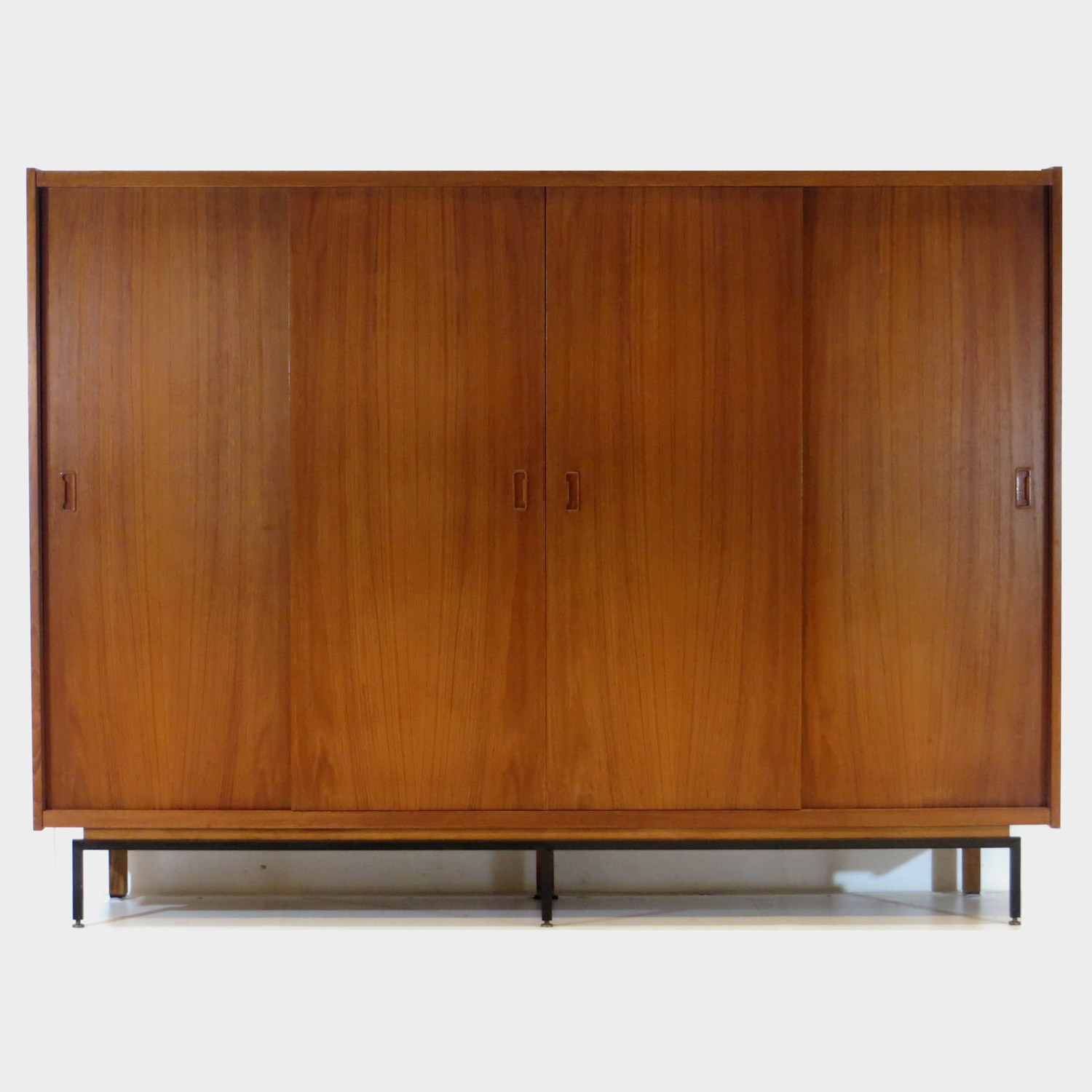 Large mid century teak wardrobe with sliding doors, 1960s