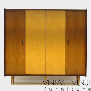 Mid century 4-door wardrobe in Maple and Teak, 1950s-1960s