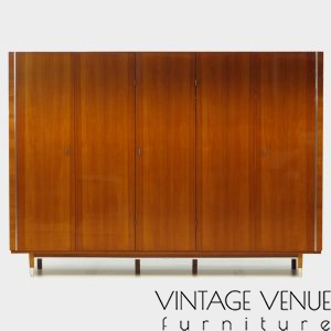 Large 5-door mid century design wardrobe in teak