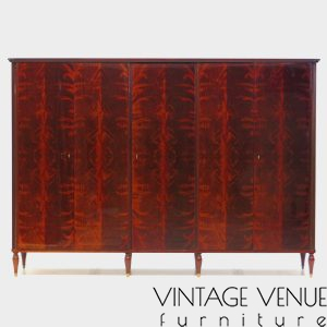 Large mid century Art Deco 5-door wardrobe in flamed mahogany