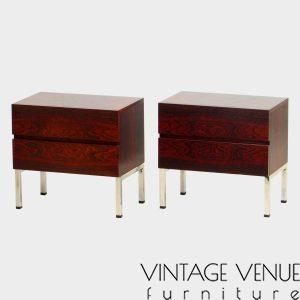 Twee vintage mid century nachtkastjes in palissander