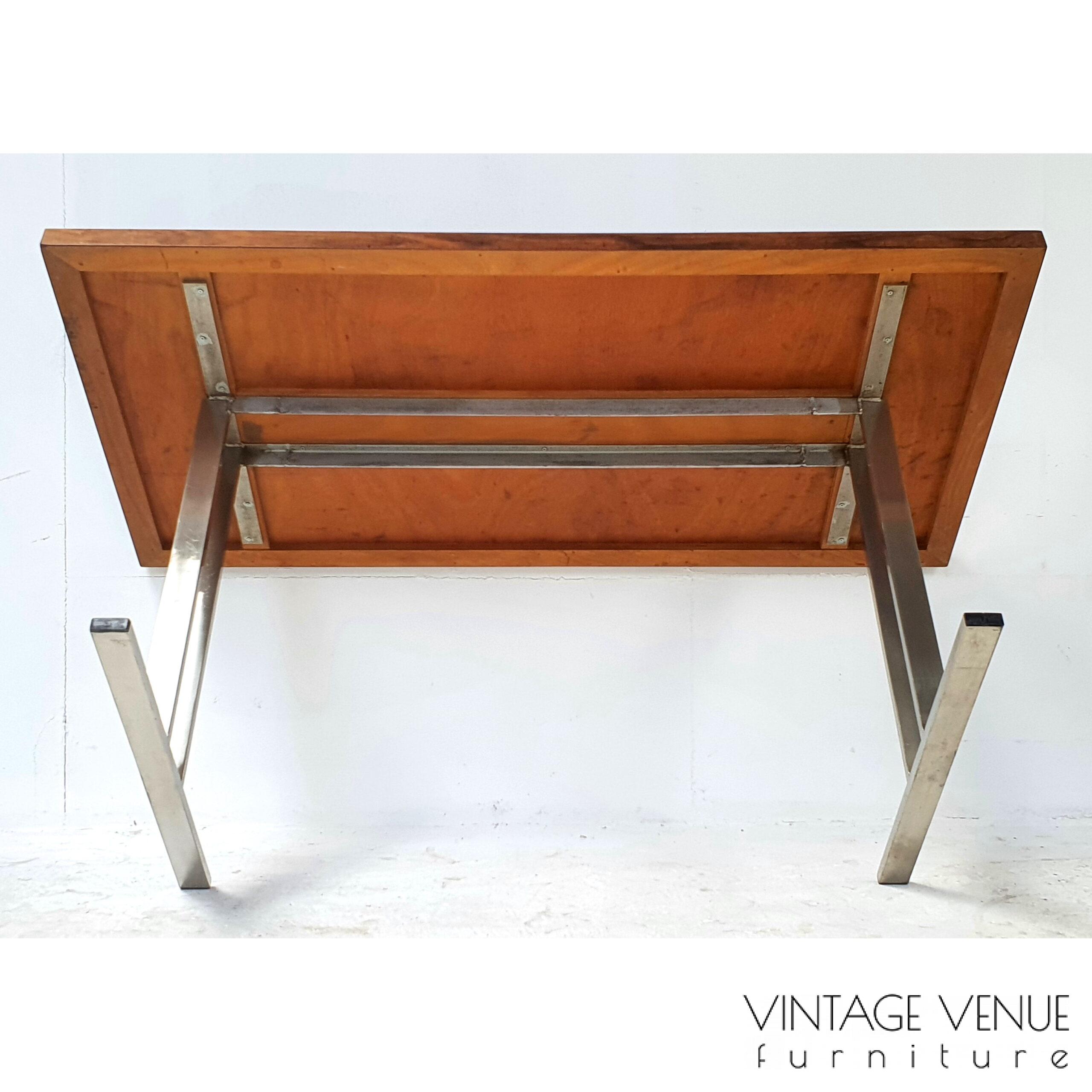 Vintage palissander design tafel / eettafel met stevig rvs frame, jaren '60 Mid century modern rosewood dining table with solid metal frame
