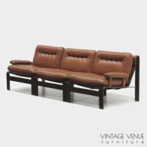 Vintage mid century high quality brown leather element sofa, design by Carl Straub, 1960s / Vintage bruin leer / leren 3-zits elementen bankstel, design van Carl Straub jaren '60