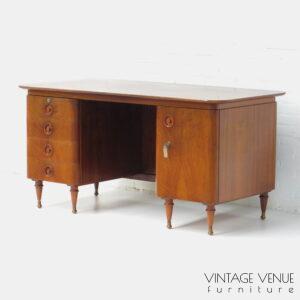 Vintage notenhouten directiebureau Art Deco stijl jaren '50 '60 / Mid century art deco style walnut writing desk 1950s - 1960s