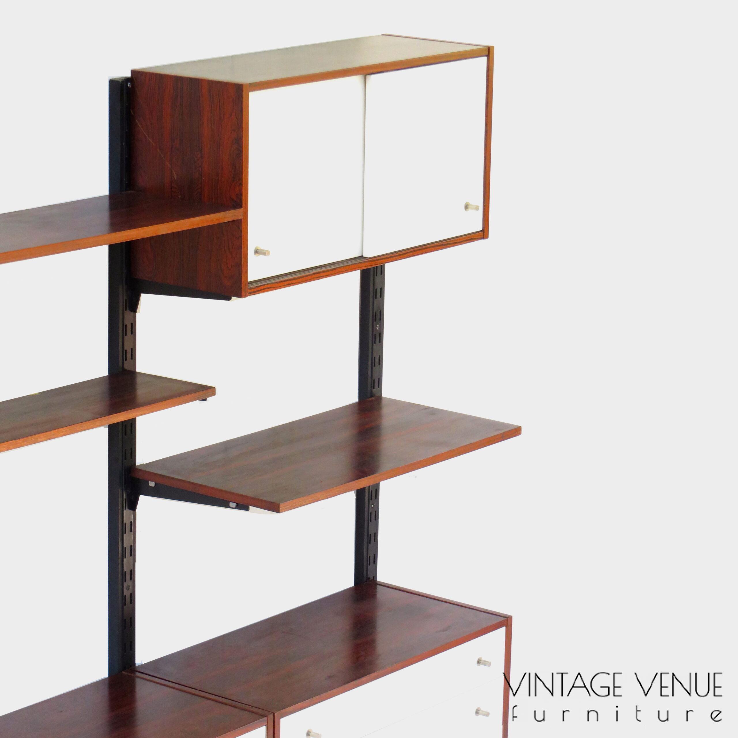 Vintage mid century wall unit system with hanging sideboard & bookshelves design by Anton Slotboom for Lockwood, 1960s / Vintage retro staand wandsysteem met zwevend dressoir & boekenplanken design van Anton Slotboom voor Lockwood, jaren 60