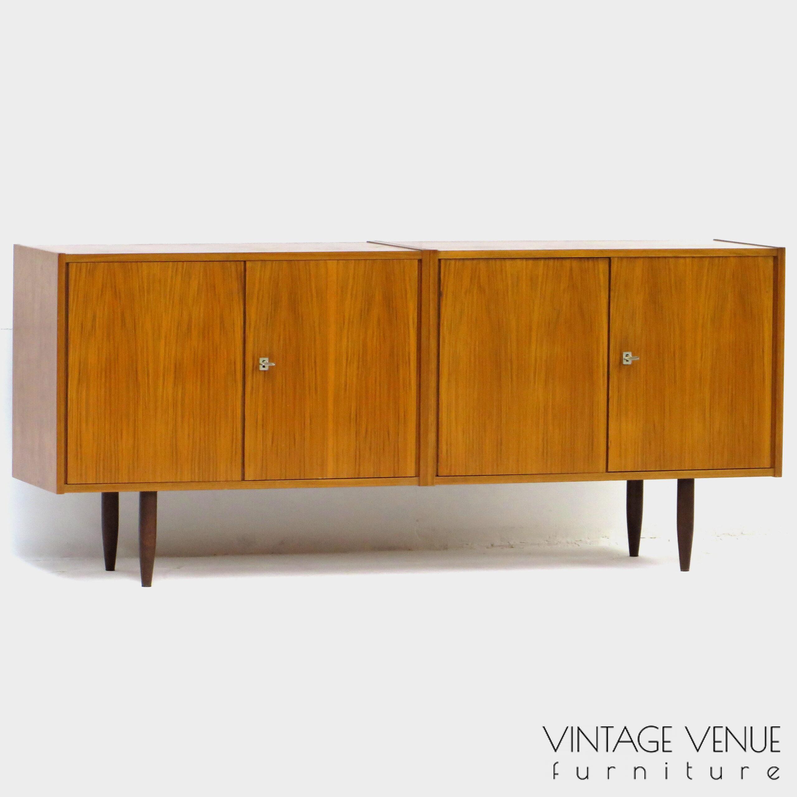 Vintage retro design sideboard / dresser cabinet / TV cabinet with beautiful wood grain made of Walnut. Period: 1950s '60s Mid century modern lowboard / sideboard / bookcase cabinet with beautiful wood grain made of Walnut, 1960s.