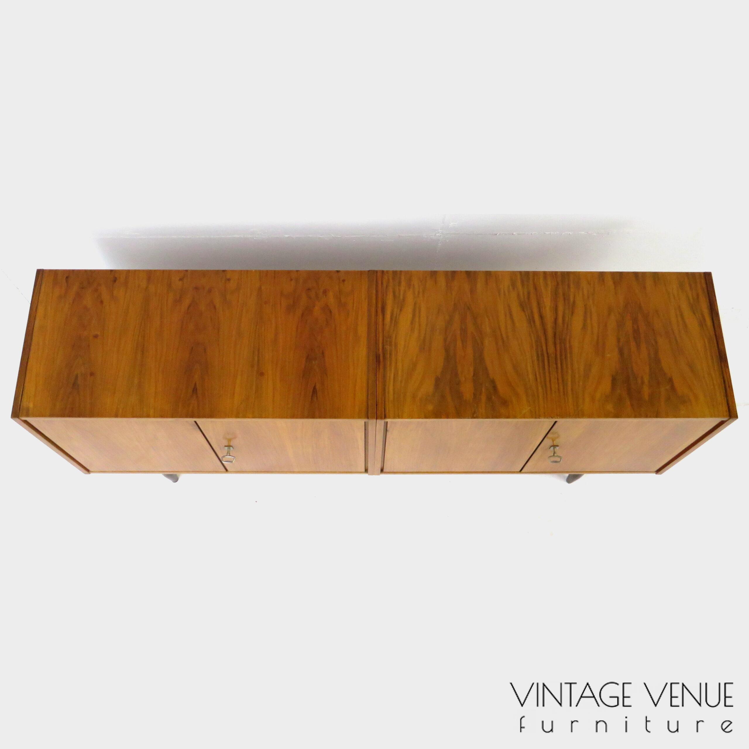 Vintage retro design sideboard / dresser cabinet / TV cabinet with beautiful wood grain made of Walnut. Period: 1950s '60s Mid century modern lowboard / sideboard / bookcase cabinet with beautiful wood grain made of Walnut, 1960s.