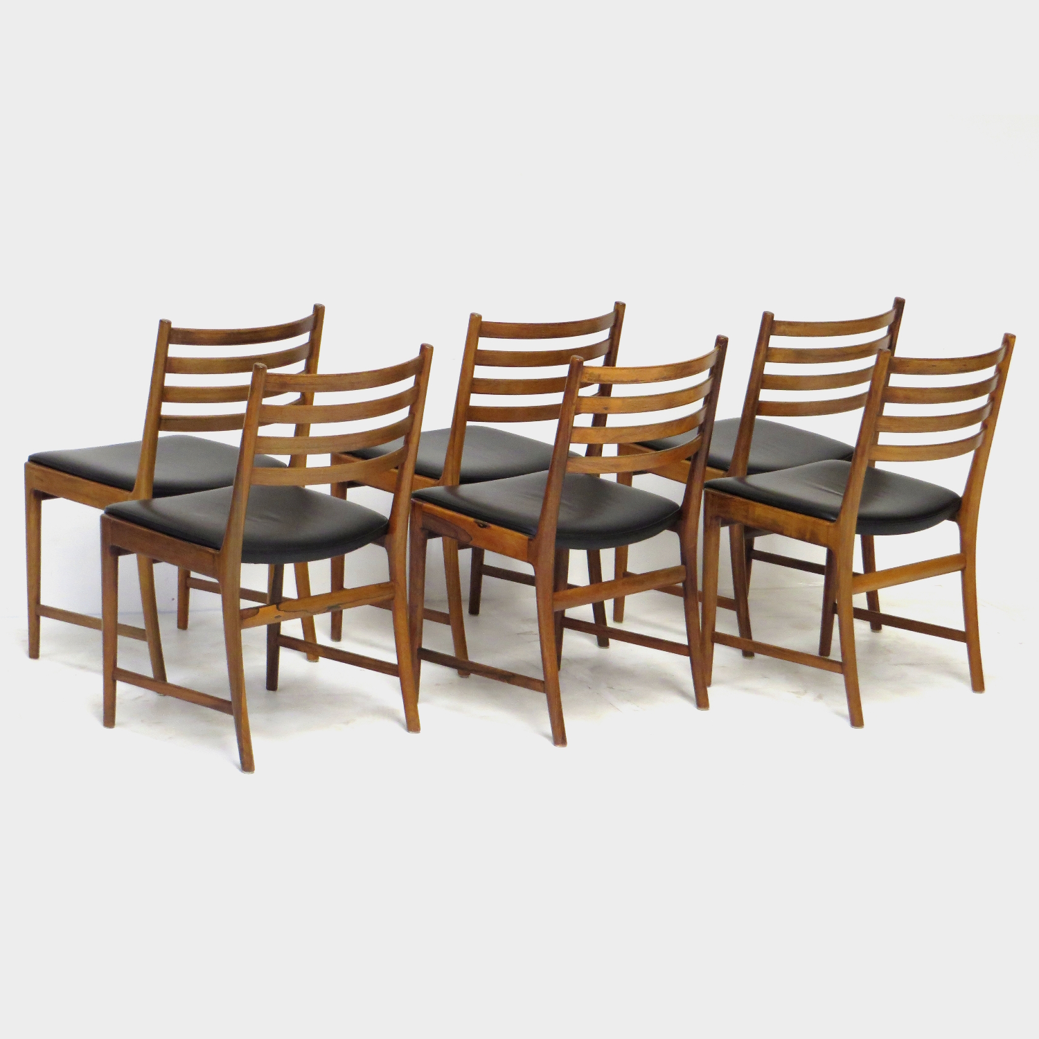Set van zes palissander design stoelen in zwart leer van Kai Lyngfeldt Larsen
